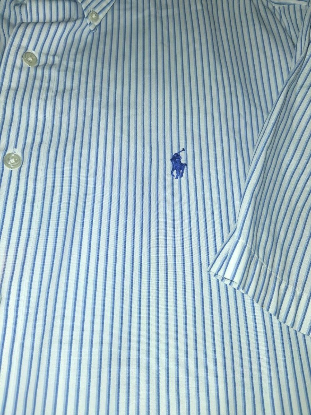 Ralph Lauren Blake Blue & White Striped Button-Down Shirt XL 100% Cotton Short S